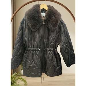 Yakası Peluşlu Kapitone Mont 37831 - Acı Kahve - L - AZRA09121-71263