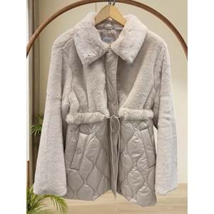 Yakası Peluşlu Kapitone Mont 37831 - Bej - L - AZRA09121-71266