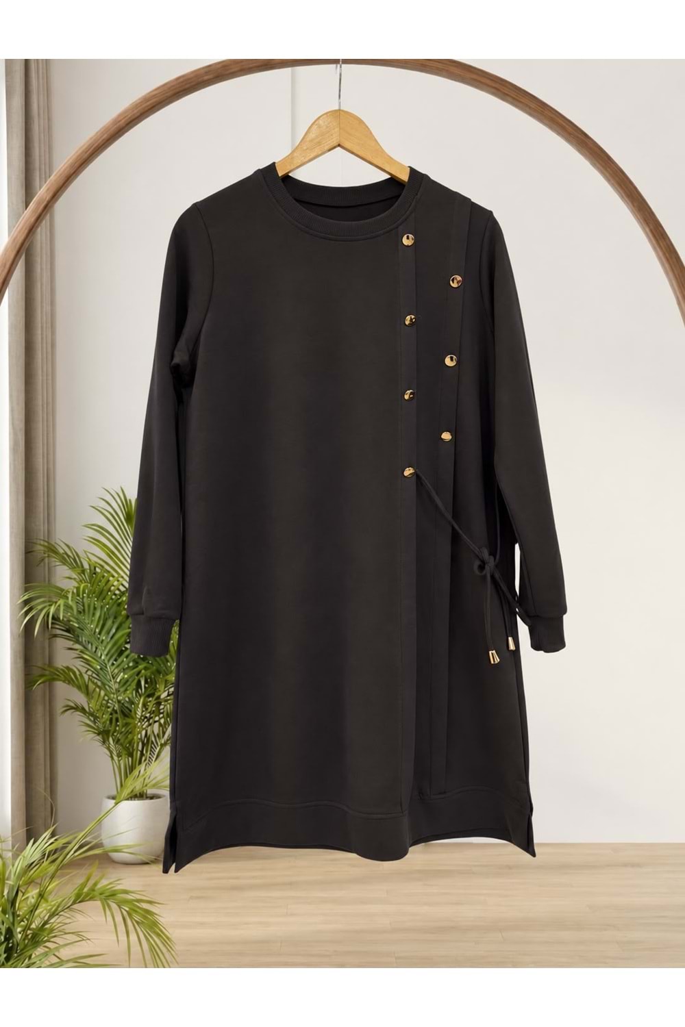 Aller Dikim Düğmeli Tunik 60584 - Antrasit - L