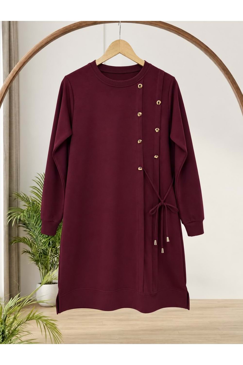 Aller Dikim Düğmeli Tunik 60584 - Bordo - L
